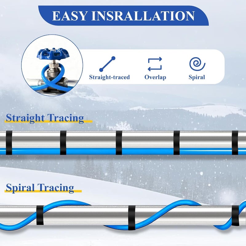 Methuker 24Ft 120V Heat Cable for Pipes Freeze Protection,Self-Regulating Heating Tape for Water Pipes on Metal and Plastic Pipes, Frost Protection for RV, Drain, Sewer,Keeps Water Flowing at -40°F - Image 4